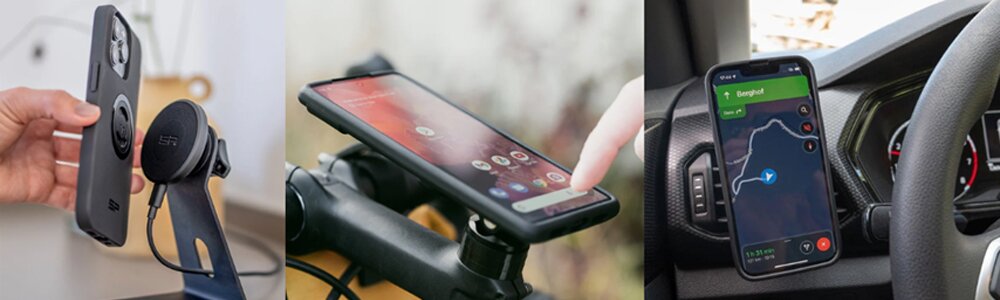 Verschiedene Fahrradhalter oder Autohalter von SP Connect für alle Smartphones